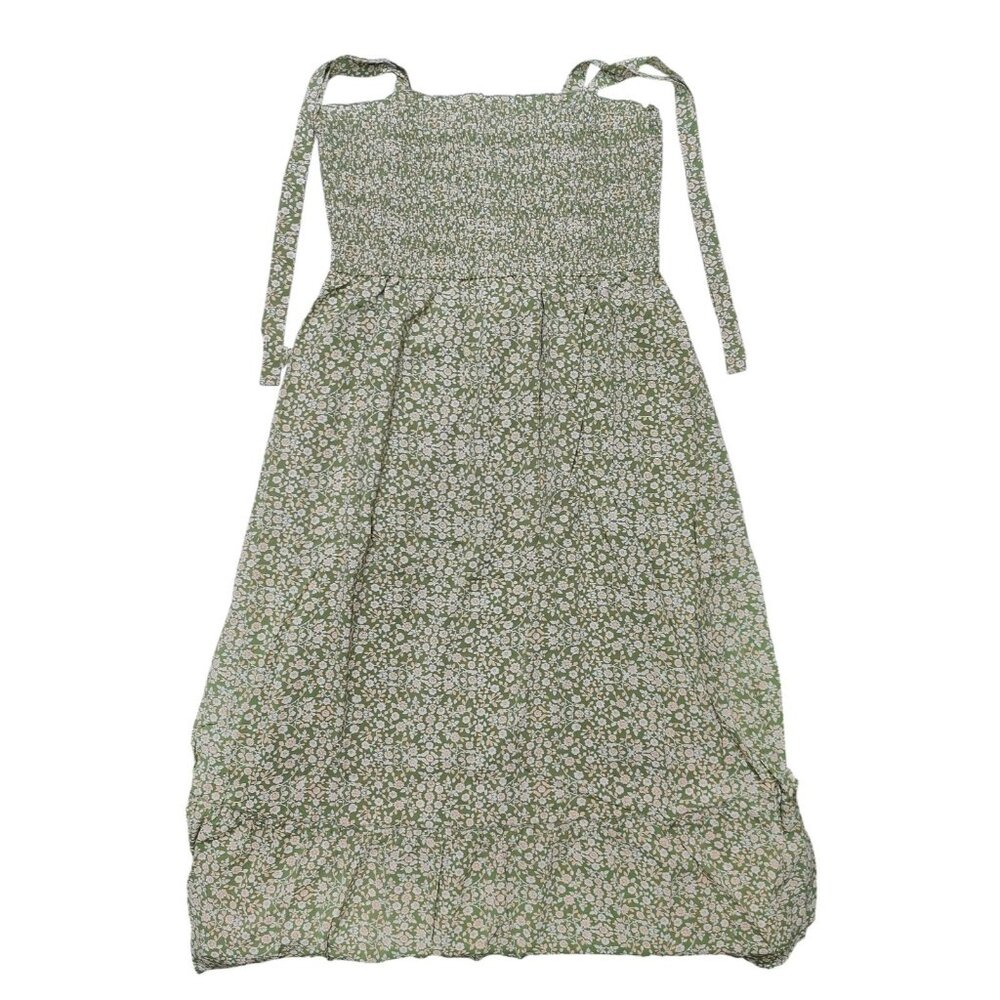 Kranda Women's Green Tie Shoulder Smocked Floral Maxi Dress Size XXL